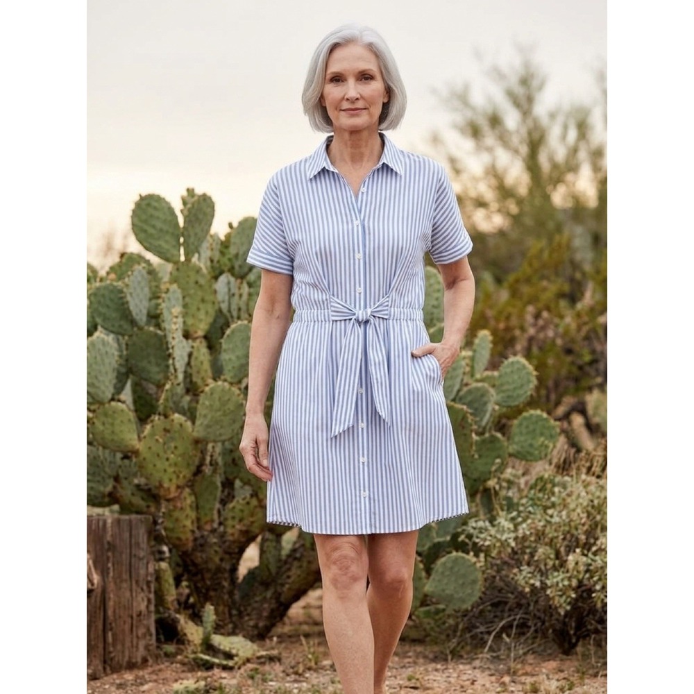 Hugo Boss Blue And White Strip Women Cotton Shirt Dress